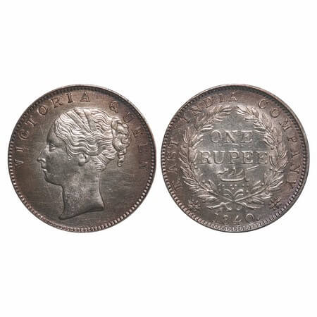 Victoria Queen, Silver, Rupee, 1840, CL, Calcutta Mint, A/I, English Head, With bud leaves