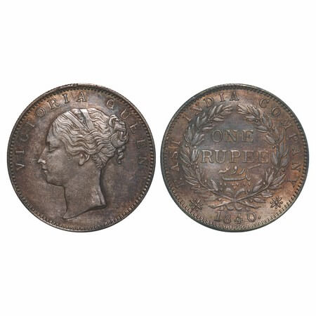 Victoria Queen, Silver, Rupee, 1840, CL, Calcutta Mint, A/I, English Head, With bud leaves