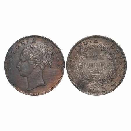 Victoria Queen, Silver, Rupee, 1840, CL, Calcutta Mint, A/I, English Head, With bud leaves
