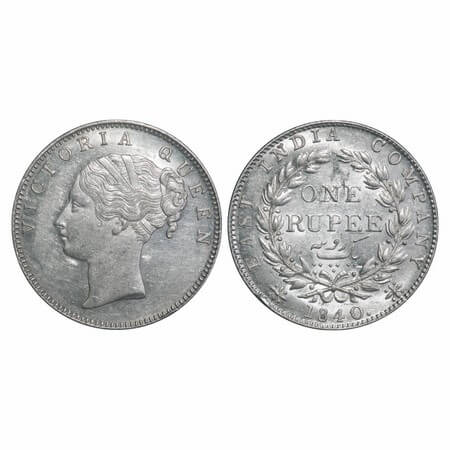 Victoria Queen, Silver, Rupee, 1840, CL, Calcutta Mint, A/IV, English Head, With bud leave