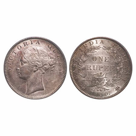 Victoria Queen, Silver, Rupee, 1840, CL, Calcutta Mint, A/VI, English Head, Wreath with 35