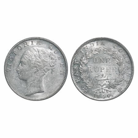 Victoria Queen, Silver, Rupee, 1840, CL, Calcutta Mint, B/VI, With 'M' incused, English He