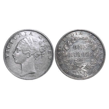 Victoria Queen, Silver, Rupee, 1840, CL, Calcutta Mint, B/VI, With 'M' incused, English He