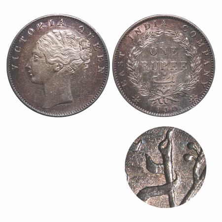 Victoria Queen, Silver, Rupee, 1840, CL, Calcutta Mint, D/VI, With 'M' incused, Indian Hea