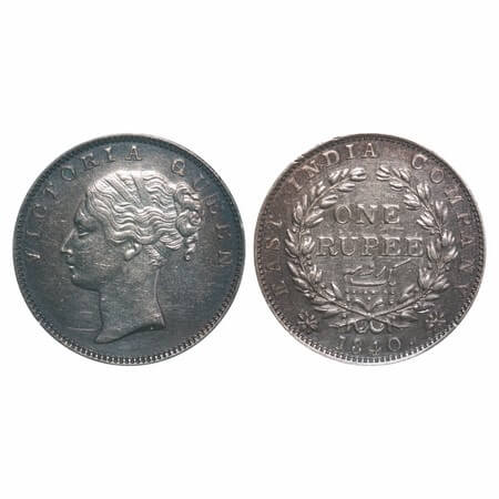 Victoria Queen, Silver, Rupee, 1840, CL, Madras Mint, A/IV, 'S' incused, English Head, Wre