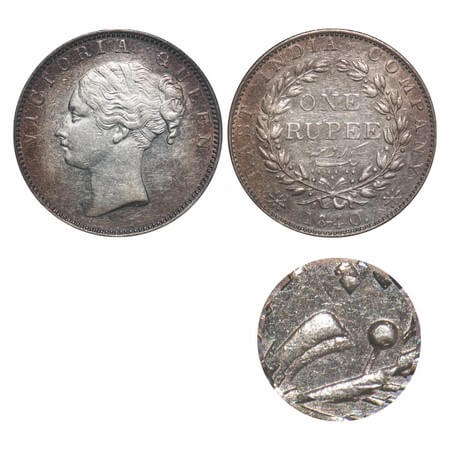 Victoria Queen, Silver, Rupee, 1840, CL, Madras Mint, A/IV, 'S' incused and 'V' raised, En