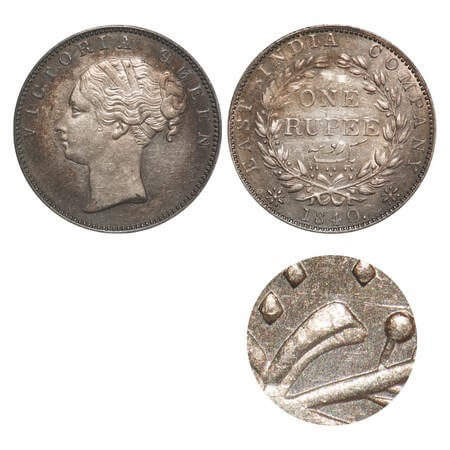 Victoria Queen, Silver, Rupee, 1840, CL, Madras Mint, A/IV, No S only 'V' raised, English 