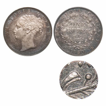 Victoria Queen, Silver, Rupee, 1840, CL, Madras Mint, A/IV, No S only 'V' raised, English 