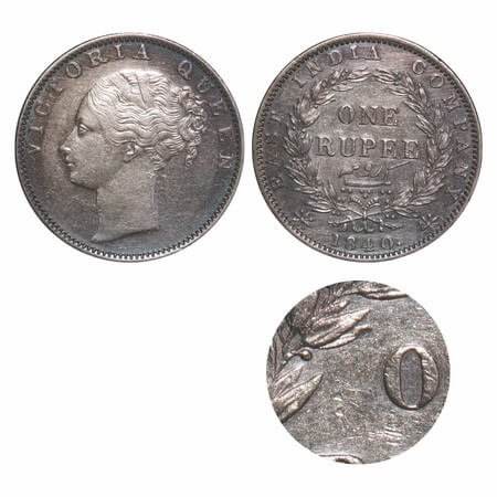 Victoria Queen, Silver, Rupee, 1840, CL, Madras Mint, A/VIII, 'S' incused, English Head, W