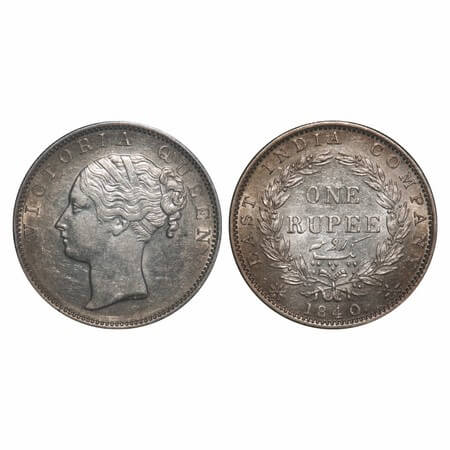 Victoria Queen, Silver, Rupee, 1840, CL, Madras Mint, A/VIII, 'S' incused, English Head, W