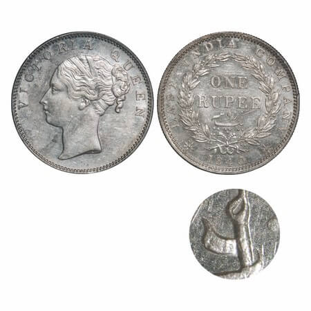 Victoria Queen, Silver, Rupee, 1840, CL, Madras Mint, A/VIII, 'S' incused, English Head, W