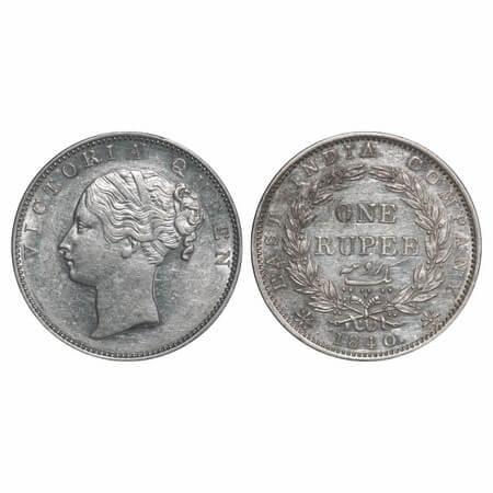 Victoria Queen, Silver, Rupee, 1840, CL, Madras Mint, A/VIII, 'S' incused, English Head, W