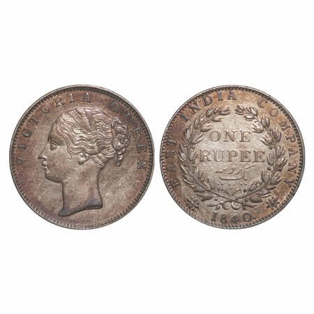 Victoria Queen, Silver, Rupee, 1840, CL, Bombay Mint, A/I, English Head, Letter 'N' of Com