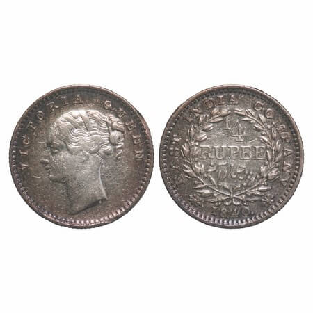 Victoria Queen, Silver, 1/4 Rupee, 1840, CL, Madras Mint, A(a)/I, 'S' incused, Normal 'S',