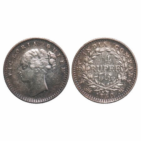 Victoria Queen, Silver, 1/4 Rupee, 1840, CL, Madras Mint, A(a)/I, 'S' incused and 'V' rais
