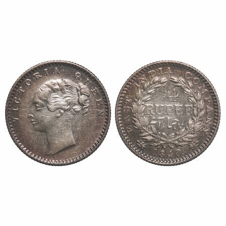 Victoria Queen, Silver, 1/4 Rupee, 1840, CL, Bombay Mint, A(b)/I, With single curl of hair