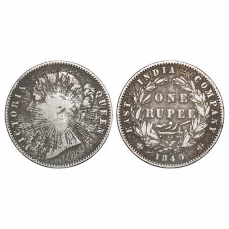 Victoria Queen, Silver, Rupee, 1840, DL, Error, Sun burst Error. Very Fine+. Rare.