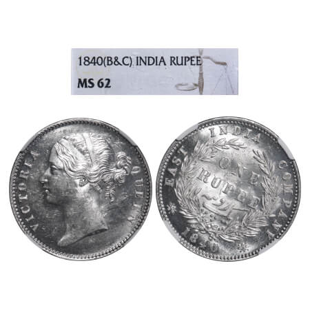 Victoria Queen, Silver, Rupee, 1840, DL, Calcutta Mint, W.W. raised, Double strucked and 1