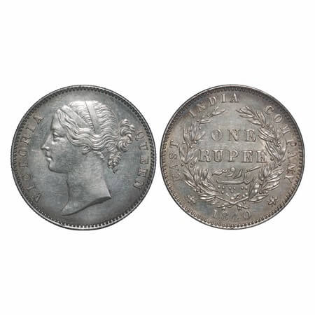 Victoria Queen, Silver, Rupee, 1840, DL, Calcutta Mint, W.W. raised, Wreath with 28 Berrie