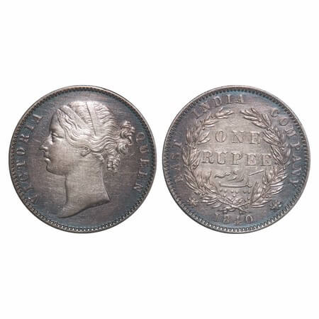 Victoria Queen, Silver, Rupee, 1840, DL, Bombay Mint, W.W. raised, Wreath with 28 Berries 