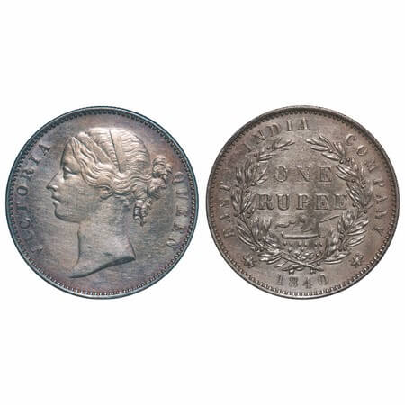 Victoria Queen, Silver, Rupee, 1840, DL, Bombay Mint, W.W. raised, Wreath with 28 Berries 