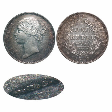 Victoria Queen, Silver, Rupee, 1840, DL, Madras Mint, W.W. B. raised, Dot after 'B', Big a