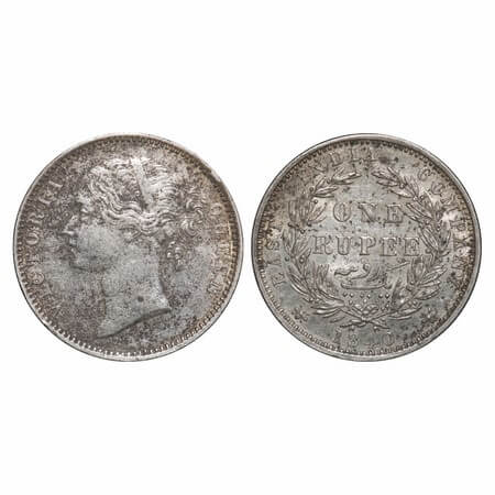 Victoria Queen, Silver, Rupee, 1840, DL, Madras Mint, W.W. B. raised, Dot after 'B'. F. Pr
