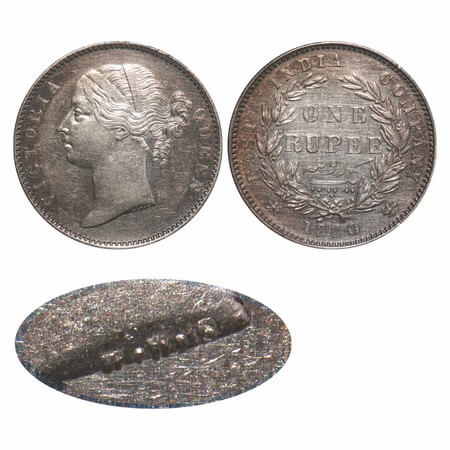 Victoria Queen, Silver, Rupee, 1840, DL, Madras Mint, W.W. 'S' raised, Wreath with 28 Berr