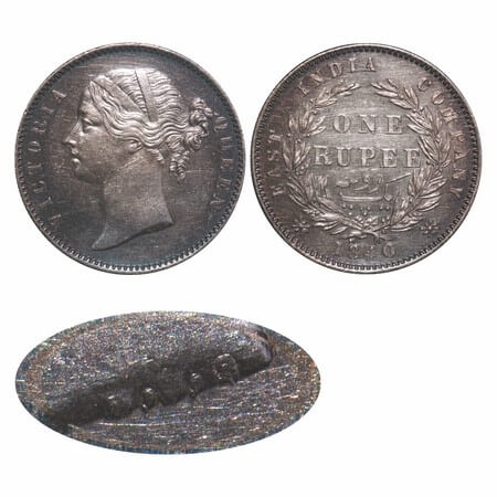 Victoria Queen, Silver, Rupee, 1840, DL, Madras Mint, W.W. 'S' raised, Wreath with 28 Berr