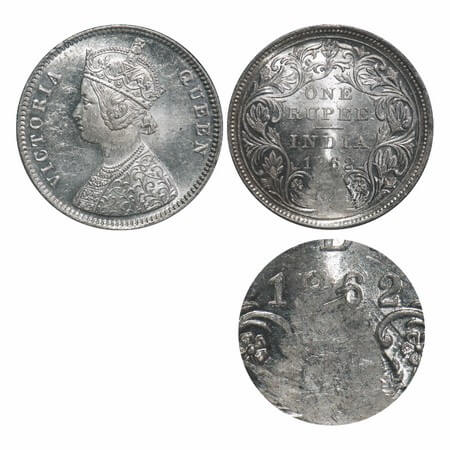 Victoria Queen, Silver, Rupee, 1862, Error, Struck through error on Rev, Diameter 30.74mm,
