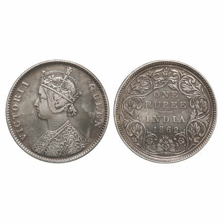 Victoria Queen, Silver, Rupee, 1862, Bombay Mint, A/II/0/6, w/o bottom stroke of numeral 1