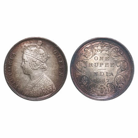 Victoria Queen, Silver, Rupee, 1862, Calcutta Mint, A/II, w/o initial 'J'. F. Prid 64. GK 