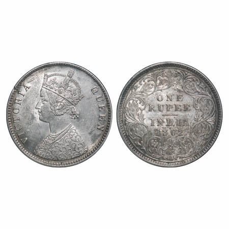 Victoria Queen, Silver, Rupee, 1862, Calcutta Mint, A/I, With initial 'J', Mechanical die 