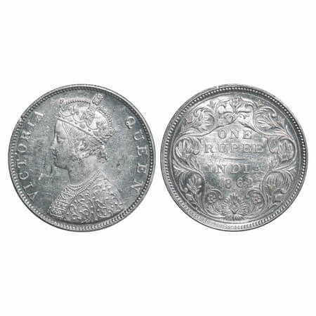 Victoria Queen, Silver, Rupee, 1862, Madras Mint, B/II(v), Pineapple like bud at one place