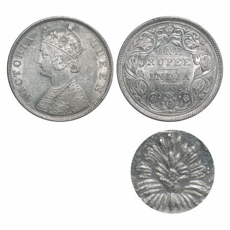Victoria Queen, Silver, Rupee, 1862, Bombay Mint, B/II(viii), Flower above 'E' of One is t