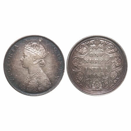 Victoria Queen, Silver, Rupee, 1862, Bombay Mint, D/II/0/0, Small numerals of year date 18