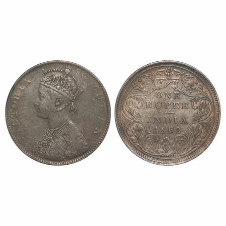 Victoria Queen, Silver, Rupee, 1862, Bombay Mint, D/II(i), Pineapple like buds at four dif