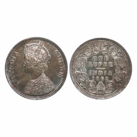 Victoria Queen, Silver, Rupee, 1862, Bombay Mint, A/I/0/4, w/o initial 'J'. F. Prid 78. GK