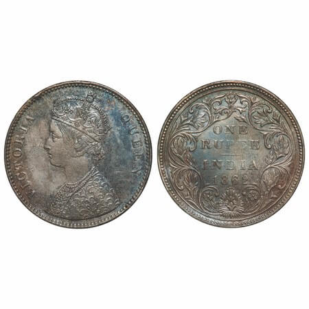Victoria Queen, Silver, Rupee, 1862, Bombay Mint, A/II/0/4, w/o initial 'J'. F. Prid 79. G