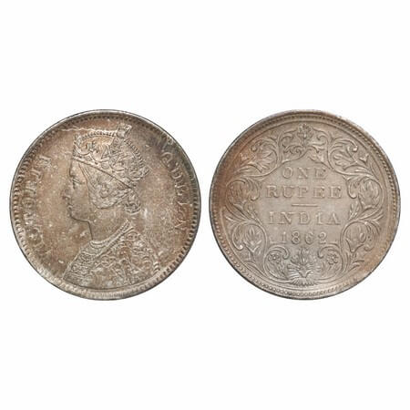 Victoria Queen, Silver, Rupee, 1862, Bombay Mint, A/II/0/4, w/o initial 'J', Vertical and 
