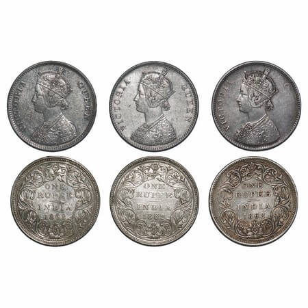 Victoria Queen, Silver, Rupee, 1862, (3 coins), Bombay Mint, A/II/0/4, w/o initial 'J'. F.