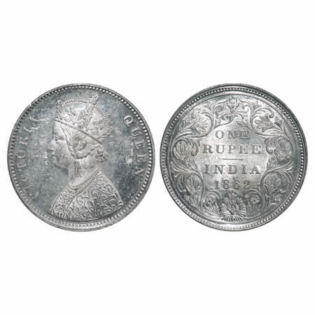 Victoria Queen, Silver, Rupee, 1862, Bombay Mint, A/II/0/4, w/o initial 'J', Dots arranged