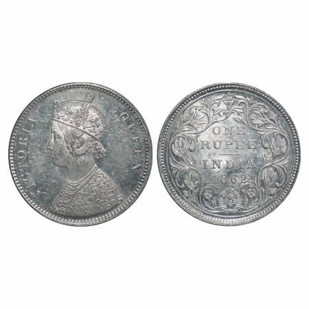 Victoria Queen, Silver, Rupee, 1862, Bombay Mint, A/II/0/5, Complete 'D' in India, w/o ini