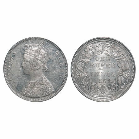 Victoria Queen, Silver, Rupee, 1862, Bombay Mint, A/II/0/5, Broken 'D' in India, w/o initi