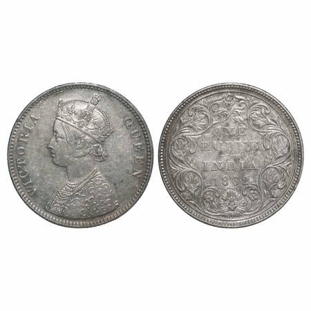 Victoria Queen, Silver, Rupee, 1862, Bombay Mint, A/II/0/5, With half bottom stroke of num