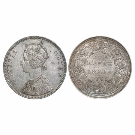 Victoria Queen, Silver, Rupee, 1862, Bombay Mint, A/II/0/6, Complete 'D' in India, w/o ini