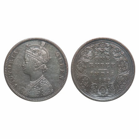 Victoria Queen, Silver, Rupee, 1862, Bombay Mint, A/II/0/1, The engraver missed to insert 