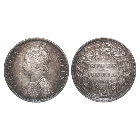 Victoria Queen, Silver, Rupee, 1862, Bombay Mint, A/II/1/2, With initial 'J'. F. Prid 103.