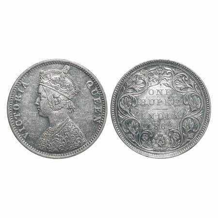 Victoria Queen, Silver, Rupee, 1862, Bombay Mint, A/II/1/2, With initial 'J', Re used of e