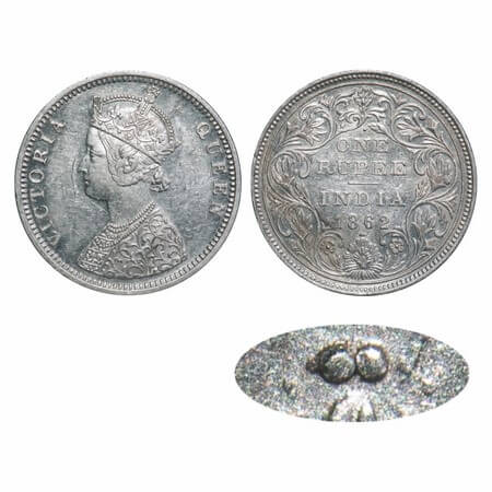 Victoria Queen, Silver, Rupee, 1862, Bombay Mint, C/II/1/2, Earlier dies re used by erasin
